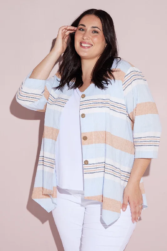 chic women's tops for everyday wear Scottie Linen Stripe Shirt - Blue Orange