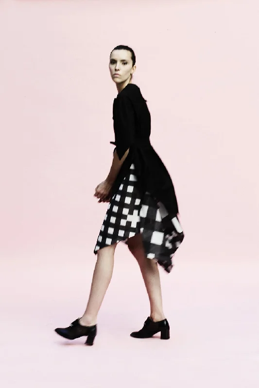 women's chic wrap skirts Origami Puffy Mesh Wide Skirt / Checks