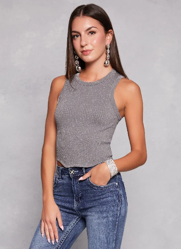 affordable women's tops Almost Famous Seamless Ribbed Lurex Tank Top