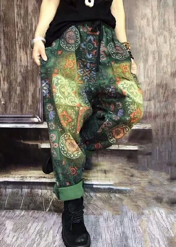 women's relaxed-fit pants Autumn New Bohemian Green Print Denim Harlan Pants