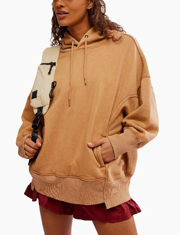 Embroidered Lady's Hooded Sweatshirt with Cute Patterns Sprint To The Finish Hoodie - Camel