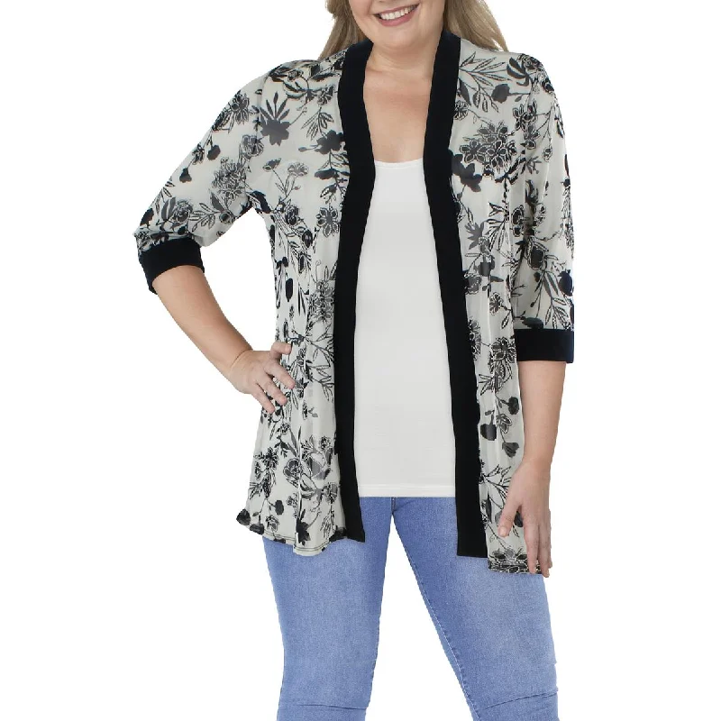 Women's Suit Separates Plus Womens Mesh Printed Duster Blazer